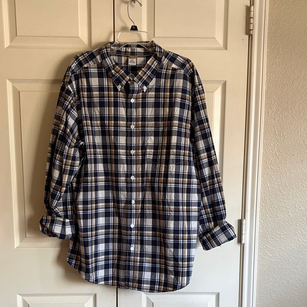 Gymboree Men's Blue and Brown Plaid Shirt XXL